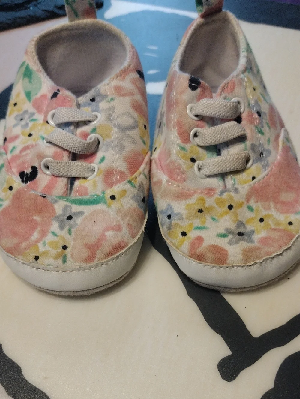 crown & ivy Floral Canvas Baby Shoes in Pink, Yellow & Green